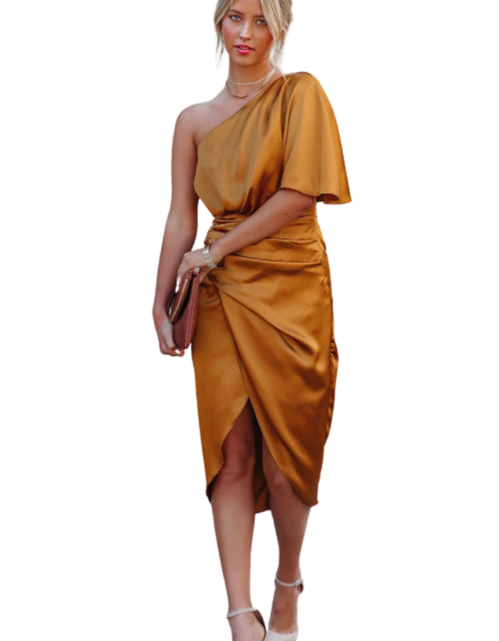 SHOPIQAT One Sleeve Irregular Pleated Waist Skirt Dress - Premium from shopiqat - Just $8.750! Shop now at shopiqat